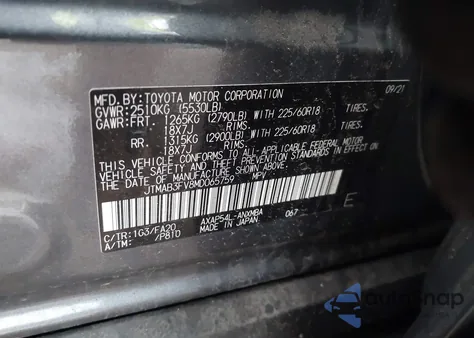 2021 Toyota Rav4 Prime Se z USA, uszkodzony, nr VIN JTMAB3FV8MD065759